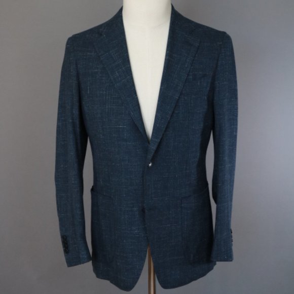 Dark Blue Stretch Wool-Silk-Linen Basketweave / UNWORN 38 - Picture 1 of 3